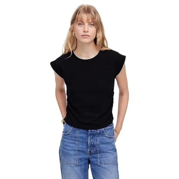 Madewell Sutro Muscle T-Shirts Women's XL Jet Black Cotton Cap Sleeve TLW601 - Picture 1 of 8